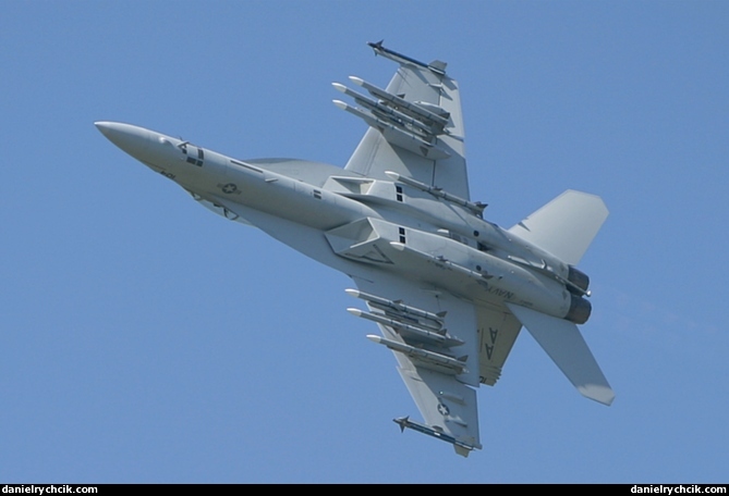 F/A-18F Super Hornet, displaying impressive amount of weaponry