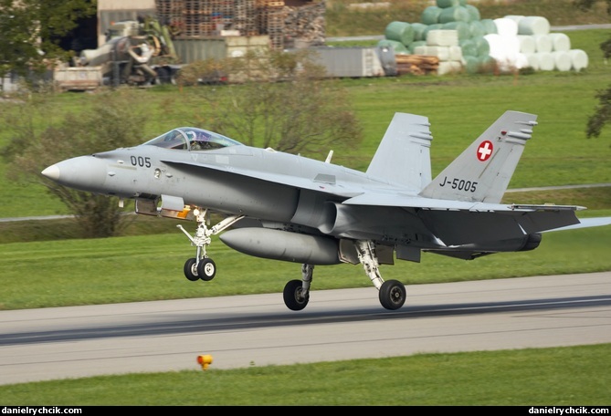 F-18 Hornet landing in the Meiringen airbase