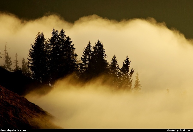 Axalp valley covered with clouds