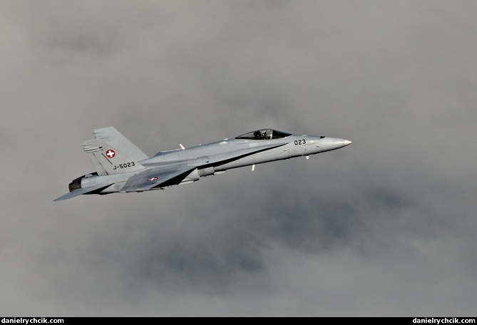 F/A-18C Hornet above the low clouds