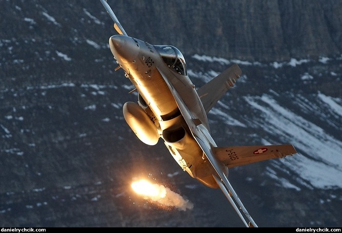 F/A-18C Hornet launching a flare
