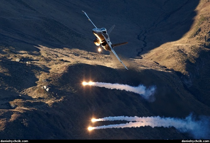 F/A-18C Hornet commencing morning shootout with flares