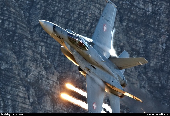 F/A-18C Hornet launching flares