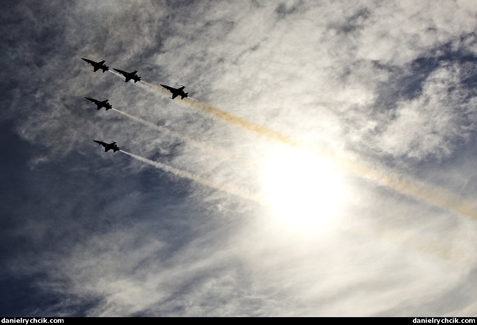 Patrouille Suisse formation in the sun