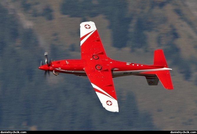 Pilatus PC-21 flying inverted above Axalp valley