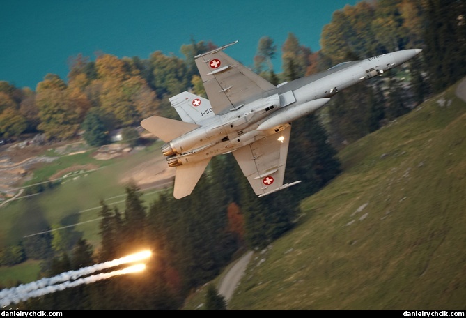 F/A-18C Hornet shooting flares
