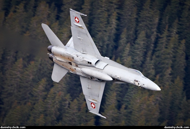 F/A-18C Hornet arriving above the forest