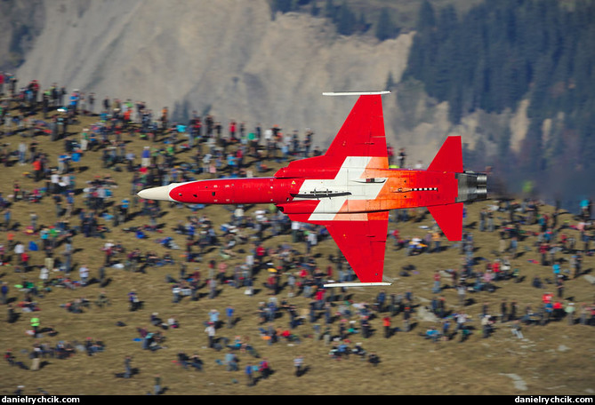 F-5E Tiger of Patrouille Suisse flying over Tschingel