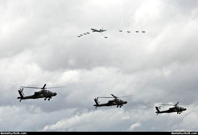 Apaches with KC10 formation in the background