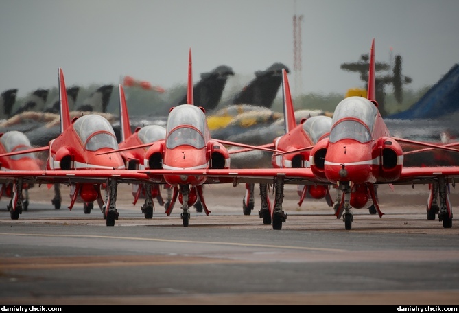 Red Arrows taxiing for the display