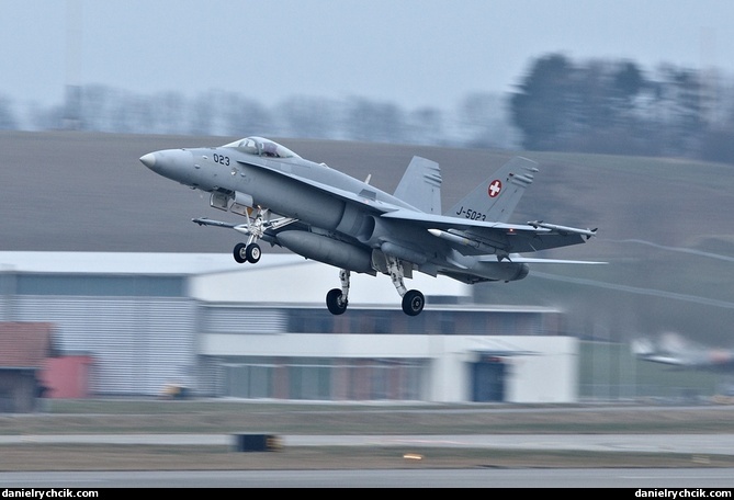 F/A-18C Hornet departing from the Payerne airbase