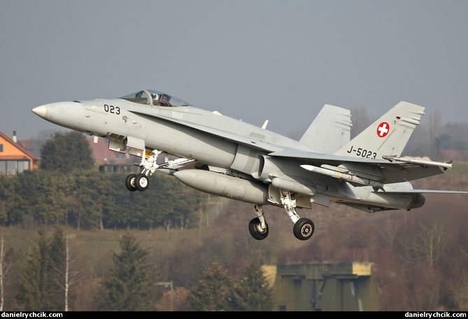 F/A-18C Hornet departing from Payerne airbase for a WEF mission