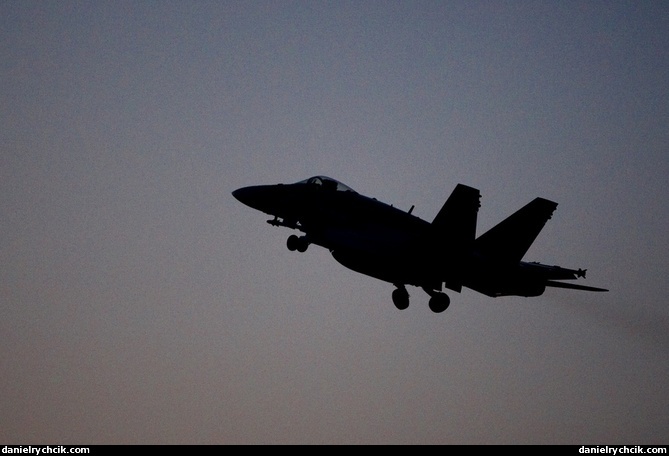 F/A-18C Hornet taking off for a night WEF mission