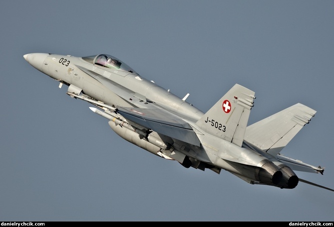 F/A-18C Hornet taking off from Payerne airbase for a WEF mission