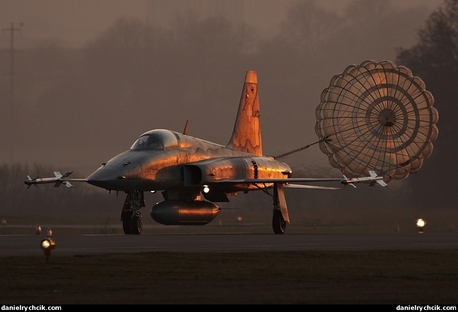 F-5E Tiger landing in Payerne after a WEF mission