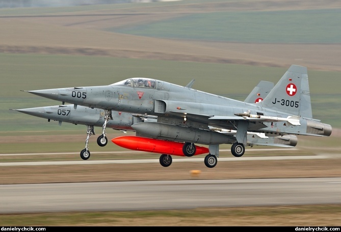 Two F-5E Tigers taking off from Payerne